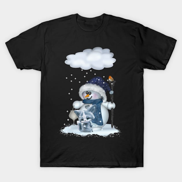 Little Snowman in blue T-Shirt by AndreaTiettje